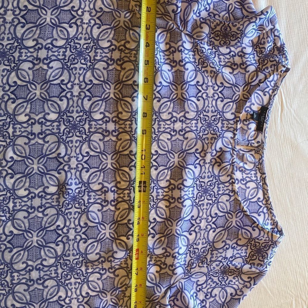 Talbots Top Blouse Blue Mosaic Print Blouse Top - Picture 9 of 9